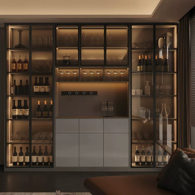 Storage & Organization - ตู้เก็บไวน์สไตล์อิตาเลียนสุดหรู ทันสมัย เรียบง่าย สำหรับห้องนั่งเล่น พร้อมลิ้นชักเก็บของ ตู้โชว์กระจก