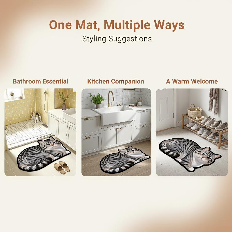 Quick Dry Diatomite Bath Mat - แผ่นรองอาบน้ำไดอะตอมไมต์ ลายแมวน่ารัก กันลื่น ซึมซับน้ำได้ดี แห้งเร็ว สำหรับตกแต่งห้องน้ำในบ้าน