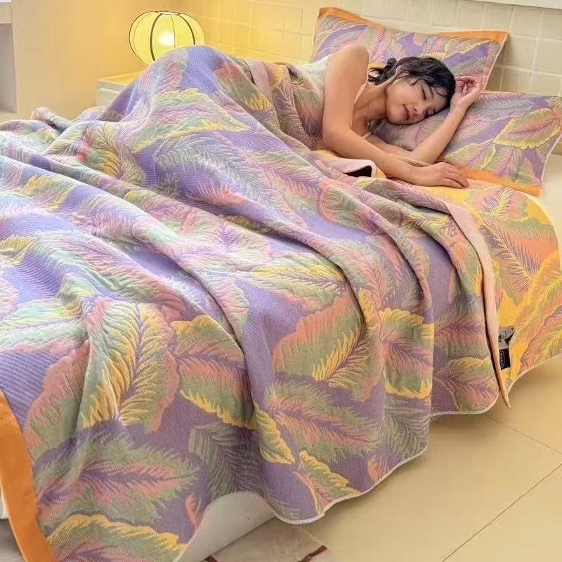 Muslin Cotton Bedspread - ผ้าห่มมัสลิน 6 ชั้น ขนาดควีนไซส์ ผ้าห่มน้ำหนักเบาสำหรับฤดูร้อน ผ้าห่มคลุมโซฟา