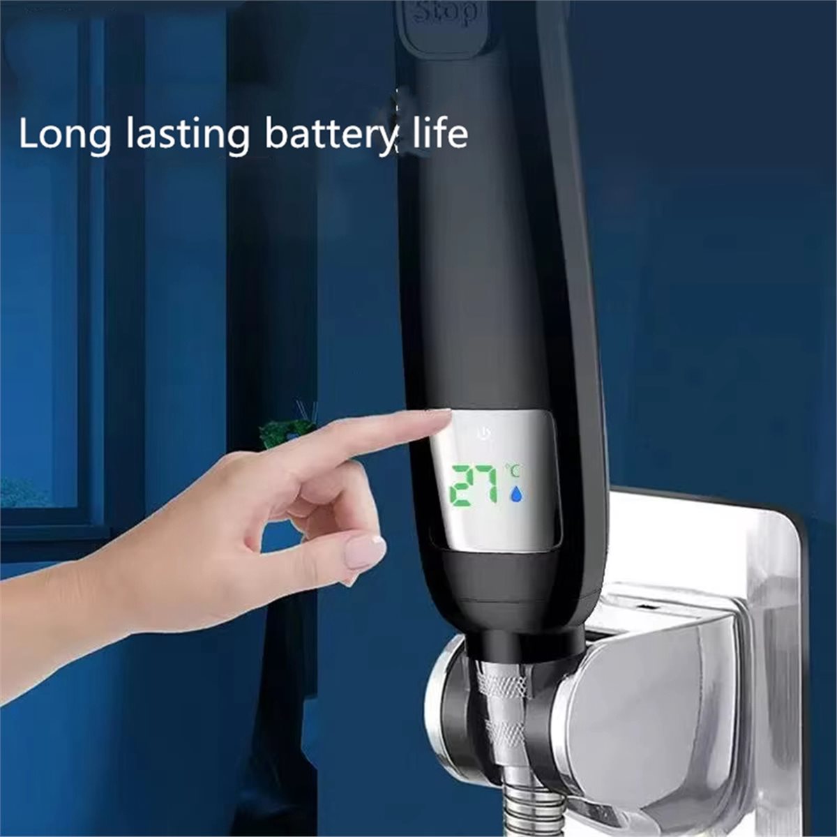 High Pressure Shower Head Handheld - หัวฝักบัวอาบน้ำแบบมือถือแรงดันสูง AA99Z ประหยัดน้ำ ปรับระดับการฉีดได้ พร้อมหน้าจอแสดงอุณหภูมิแบบดิจิตอล สีเงิน