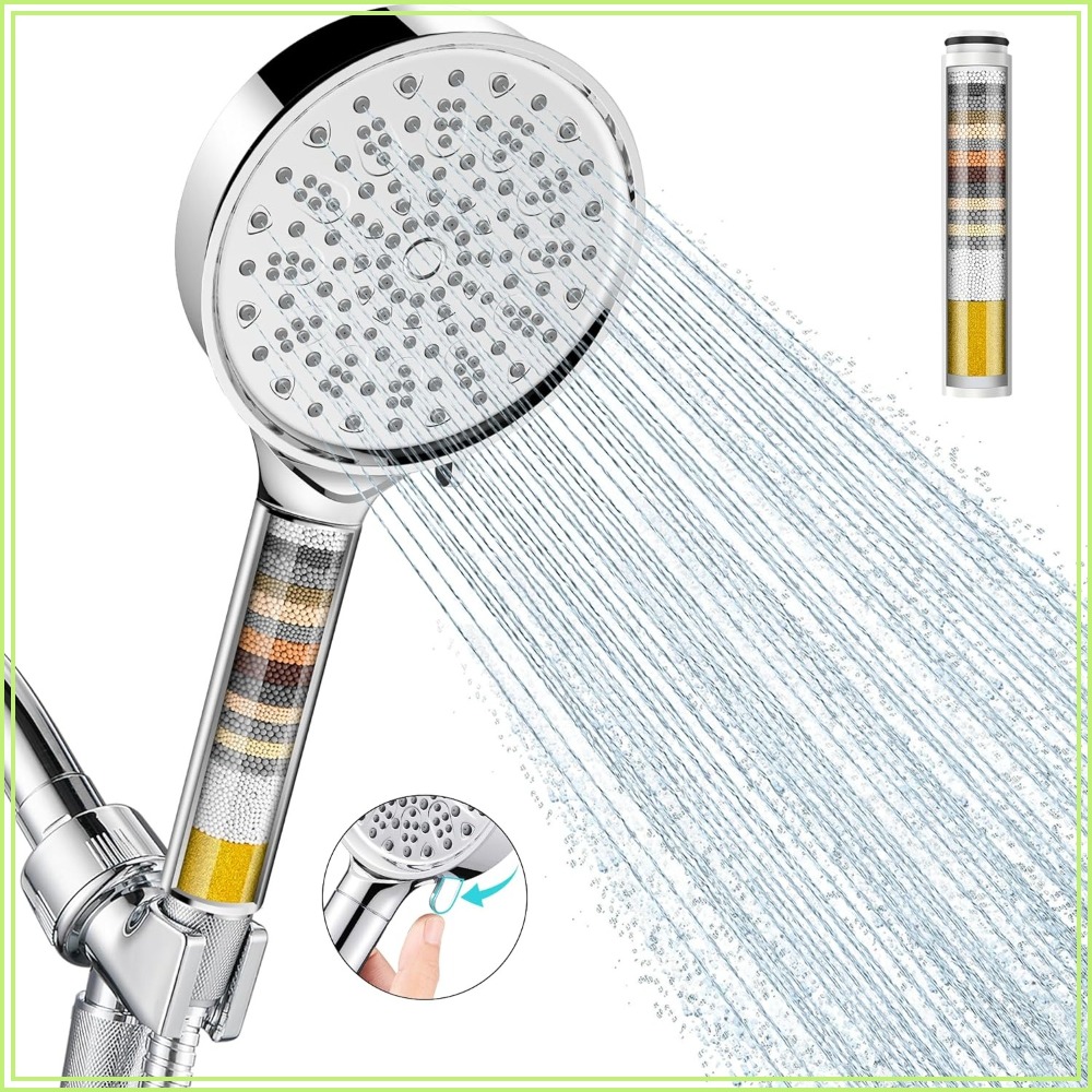 High Pressure Shower Head Handheld - ฝักบัวกรองน้ำแบบมีสายคล้องมือ แรงดันสูง 6 โหมดฉีด พร้อมเม็ดกรองน้ำสำหรับน้ำกระด้าง ช่วยขจัดคลอรีน