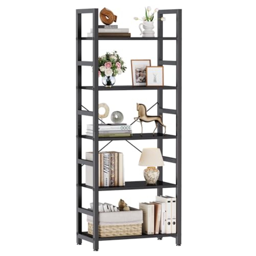 Storage & Organization - ชั้นวางหนังสือ 5 ชั้น, ตู้หนังสือทรงสูงทันสมัย, ชั้นวางของแบบเปิดสำหรับห้องนั่งเล่น, ห้องนอน,