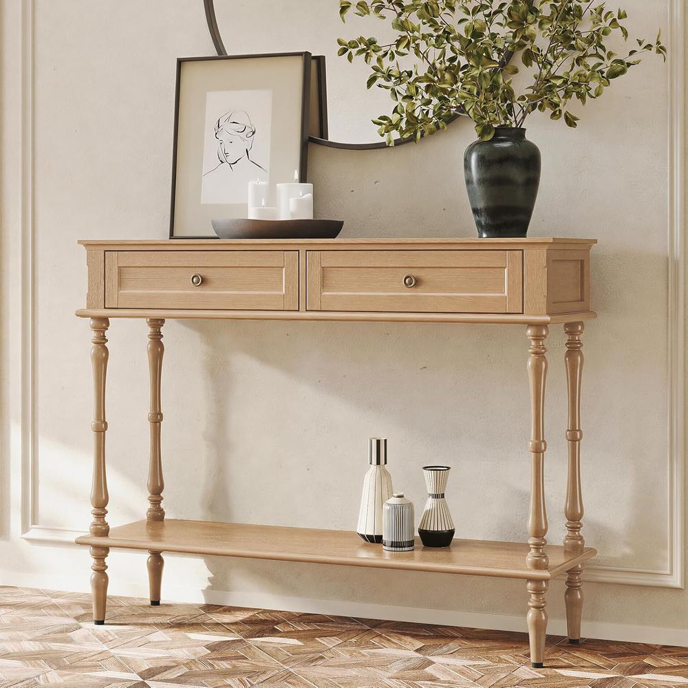 Storage & Organization - โต๊ะทางเข้าแบบมินิมอลพร้อมตู้เก็บของและชั้นวางแบบเปิดสำหรับโถงทางเดินหรือห้องนั่งเล่น