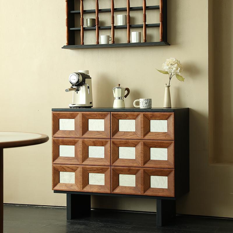 Storage & Organization - ตู้เก็บของแบบหกช่องสไตล์ยุคกลาง ตู้เก็บของไม้เนื้อแข็งสีดำตัดกับสีอื่นๆ ตู้ข้างเตียง