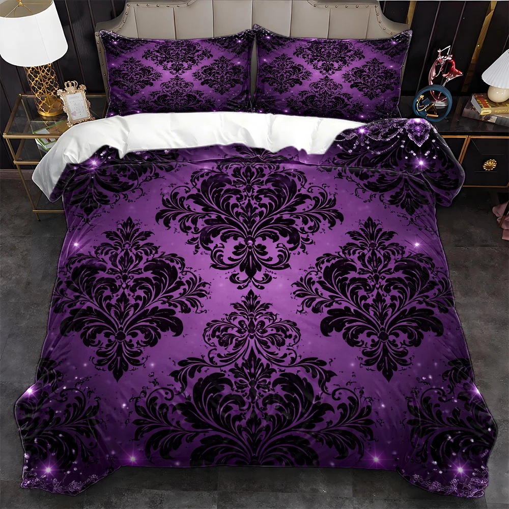 Duvet Cover Sets With Zipper - ชุดผ้าปูที่นอนลายดอกไม้หรูหรา 3 ชิ้น พร้อมประดับคริสตัล - ผ้าปูที่นอนเนื้อเนียนนุ่ม