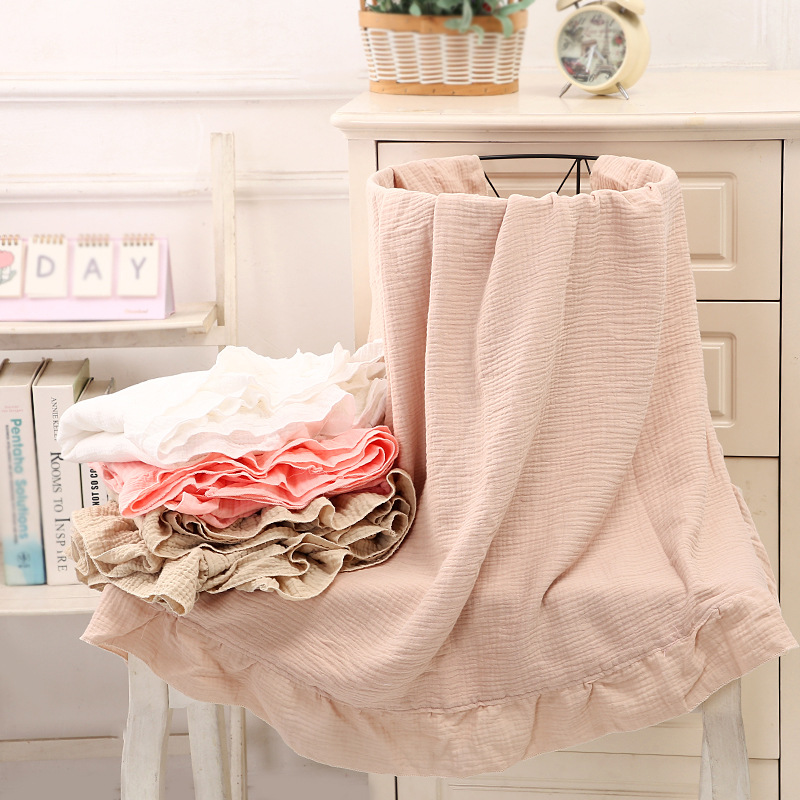 Muslin Cotton Bedspread - ผ้าห่มเด็กออร์แกนิค ผ้ามัสลินสำหรับห่อตัวเด็กแรกเกิด ผ้าก๊อซระบายขอบ ผ้าห่มเด็ก ของใช้บนเตียงเด็ก อุปกรณ์เสริมสำหรับเด็ก
