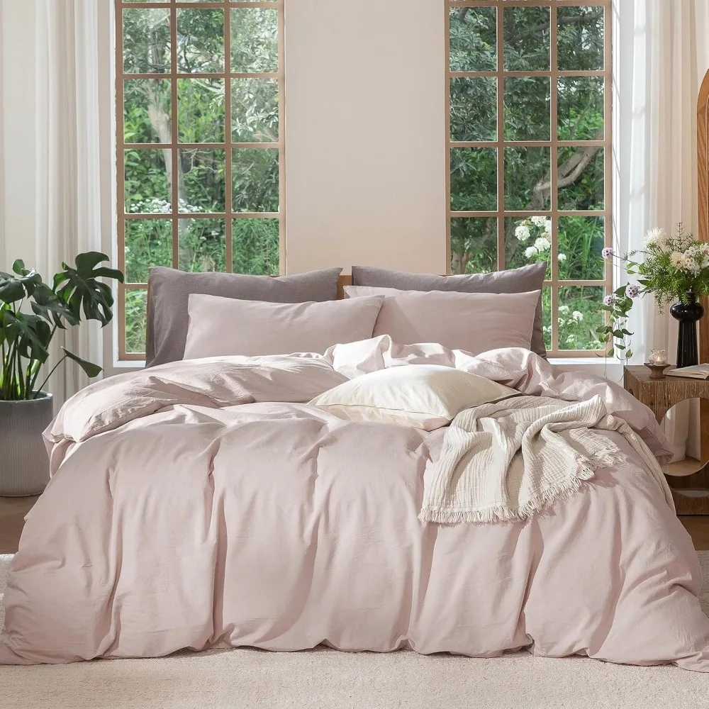 Duvet Cover Sets With Zipper - ชุดปลอกผ้านวม 100% ผ้าฝ้ายซักแล้ว ขนาดควีนไซส์ | นุ่ม
