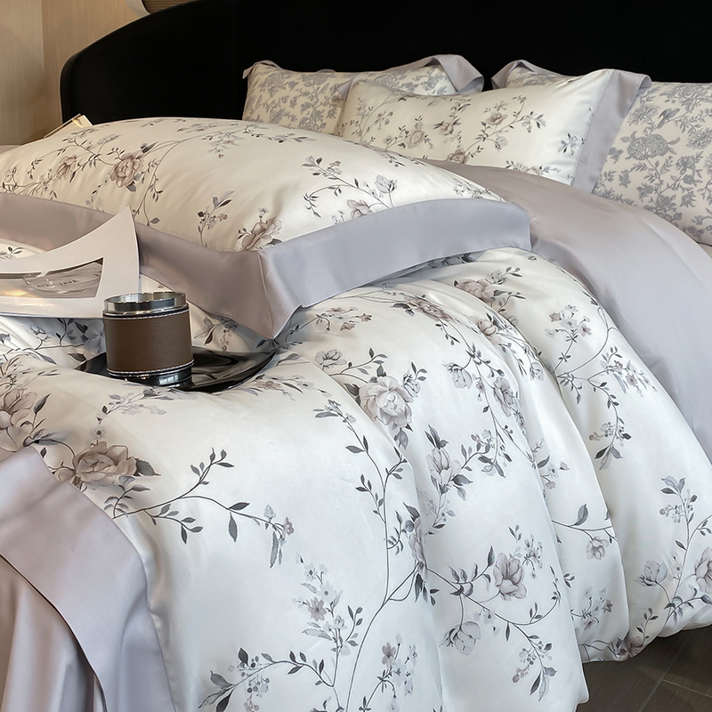 Aesthetic Floral Duvet Cover - หรูหราการพิมพ์ดิจิตอลดอกไม้และพืชชุดเครื่องนอน Lyocell Eucalyptus Fiber Soft Silky