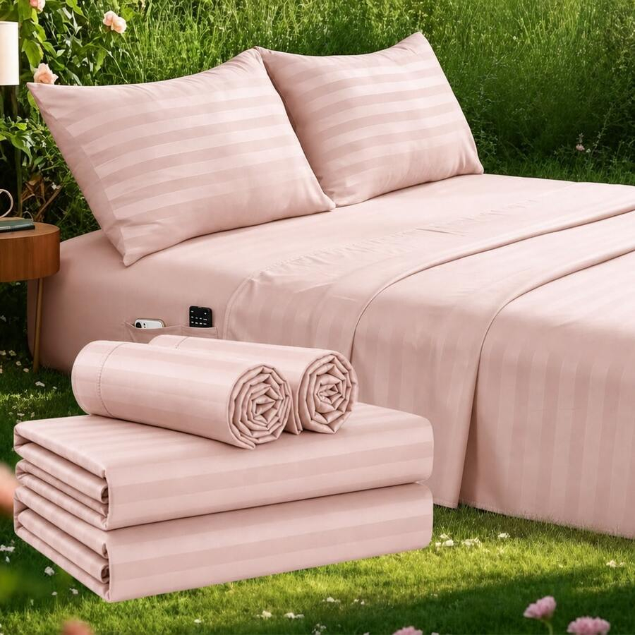 ชุดผ้าปูที่นอนลายทางแบบเย็นสบา - Fitted Bed Sheets Deep Pocket บทวิจารณ์และราคา