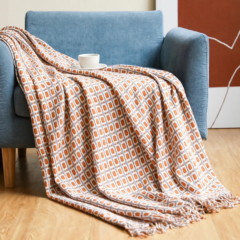 ผ้าห่มทอแจ็คการ์ดลายตารางเรขาค - Boho Throw Blanket Fringe บทวิจารณ์และราคา