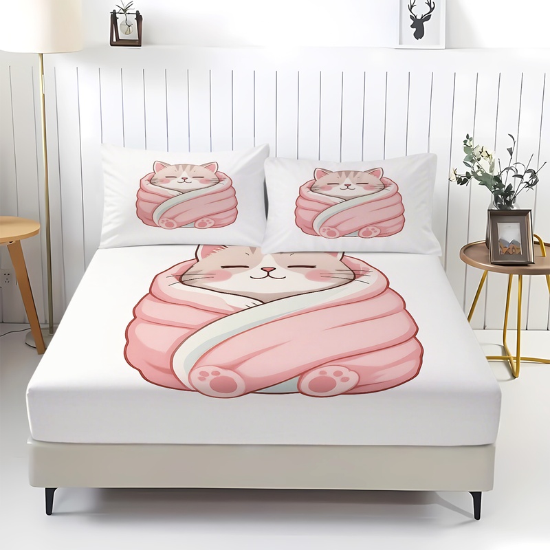 ชุดผ้าปูที่นอนลายแมวน่ารัก ชุด - Fitted Bed Sheets Deep Pocket บทวิจารณ์และราคา