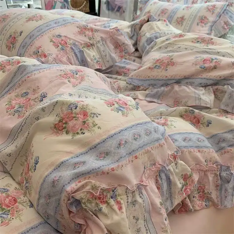 สไตล์เกาหลีเจ้าหญิงดอกไม้ชุดเค - Aesthetic Floral Duvet Cover บทวิจารณ์และราคา