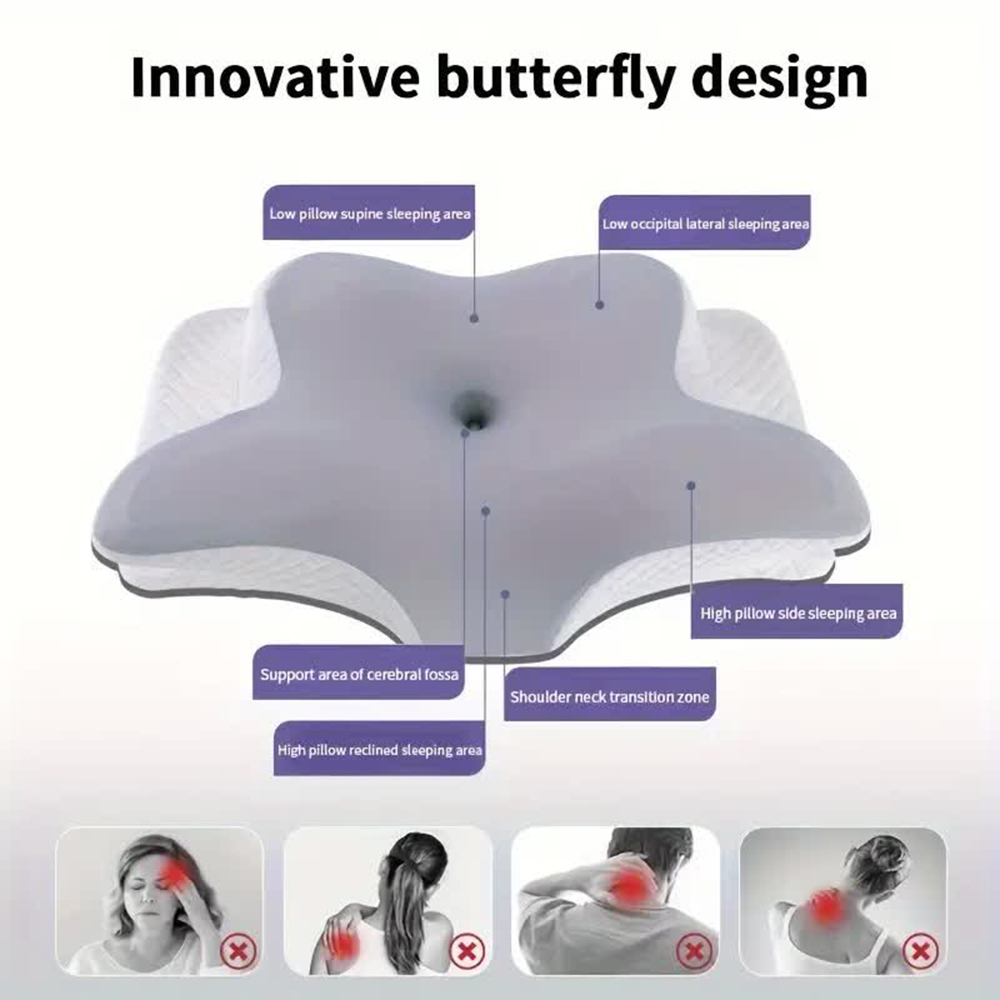 หน่วยความจําโฟมหมอนรูปผีเสื้อผ - Memory Foam Orthopedic Pillow Neck Pain บทวิจารณ์และราคา